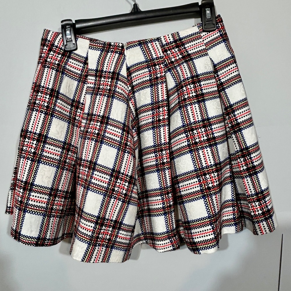 Lucca Couture Skirt Medium White Plaid Pleated Mini Jacquard LCSP7331